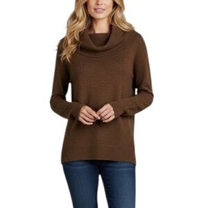 Nicole Miller Extra Fine Merino Wool Long Sleeve Cowl Neck Sweater Large Brown